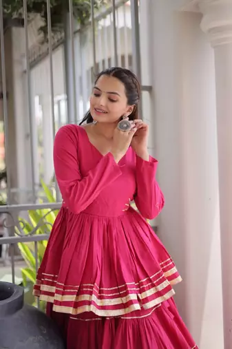 Magenta Pink Elegant Cora Cotton Gota-Patti & Lace Work Lehenga Choli Set for Women