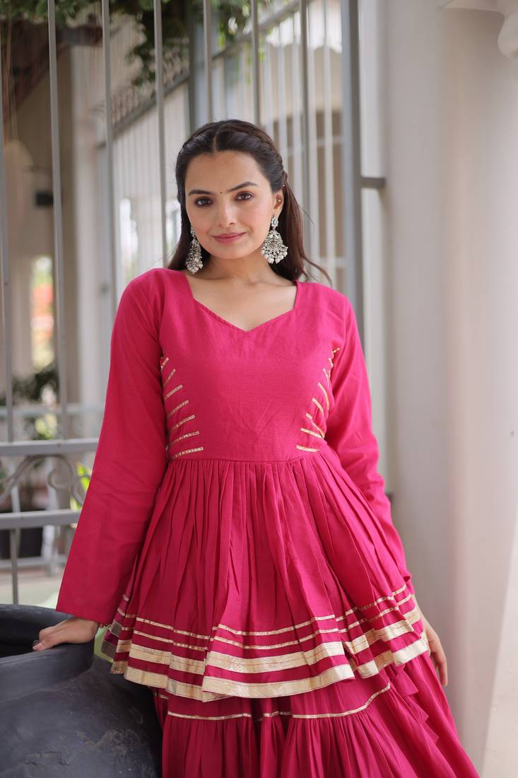 Magenta Pink Elegant Cora Cotton Gota-Patti & Lace Work Lehenga Choli Set for Women