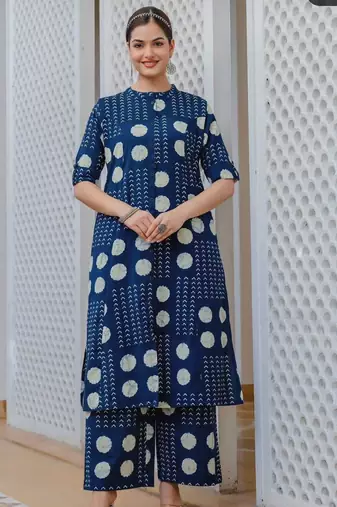 Blue pure cotton kurti palazzo set
