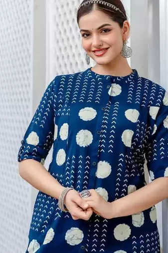 Blue pure cotton kurti palazzo set