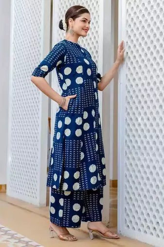 Blue pure cotton kurti palazzo set