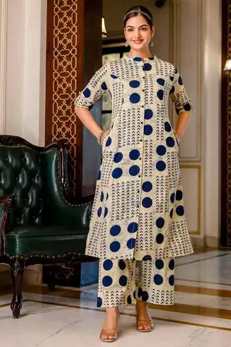 Cream pure cotton kurti palazzo set