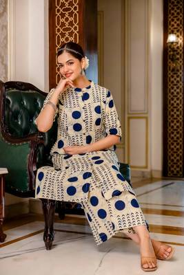 Cream pure cotton kurti palazzo set 4