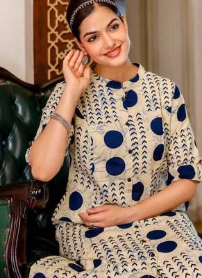 Cream pure cotton kurti palazzo set 5