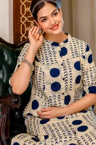 Cream pure cotton kurti palazzo set