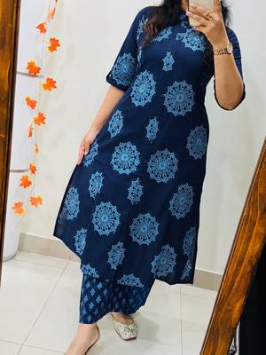 Blue pure cotton kurti palazzo set 1