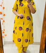Yellow pure cotton printed kurti palazzo co-ord set