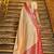 Cream banarasi silk blend saree with rani pink zari border