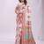 White linen cotton blend saree with multicolor ethnic print