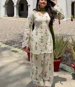 Women's Beautiful Printed Work Cameric Cotton Fabric Straight Kurta Patiala and Dupatta Set