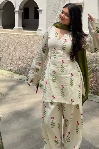 Women's Beautiful Printed Work Cameric Cotton Fabric Straight Kurta Patiala and Dupatta Set