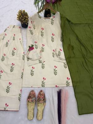 Women's Beautiful Printed Work Cameric Cotton Fabric Straight Kurta Patiala and Dupatta Set 3