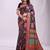 Navy blue linen cotton blend saree with multicolor ethnic print
