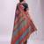 Navy blue linen cotton blend saree with multicolor ethnic print