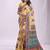 Yellow linen cotton blend saree with multicolor ethnic print