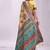 Yellow linen cotton blend saree with multicolor ethnic print
