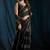 Black satin foil work designer wedding saree