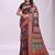 Black linen cotton blend saree with multicolor ethnic print