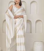 White satin foil work designer wedding saree