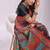 Black linen cotton blend saree with multicolor ethnic print
