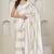 White satin foil work designer wedding saree