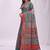 Teal linen cotton blend saree with multicolor ethnic print