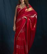 Magenta satin foil work designer wedding saree