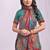 Teal linen cotton blend saree with multicolor ethnic print