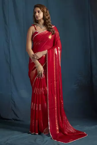 Magenta satin foil work designer wedding saree