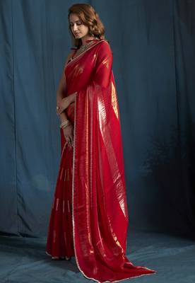 Magenta satin foil work designer wedding saree 3