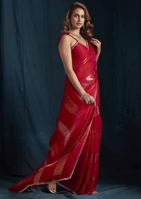 Magenta satin foil work designer wedding saree 4