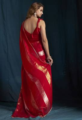 Magenta satin foil work designer wedding saree 5