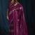 Wine satin foil work designer wedding saree