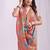 Beige linen cotton blend saree with multicolor ethnic print