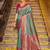 Teal blue banarasi silk blend saree with magenta zari border