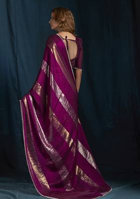Wine satin foil work designer wedding saree 4