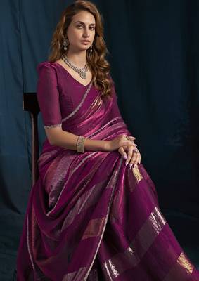 Wine satin foil work designer wedding saree 5