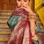 Teal blue banarasi silk blend saree with magenta zari border