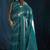 Teal satin foil work designer wedding saree
