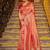 Peach banarasi silk blend saree with rani pink zari border