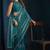 Teal satin foil work designer wedding saree