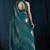 Teal satin foil work designer wedding saree