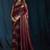 Maroon satin foil work designer wedding saree