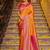 Orange banarasi silk blend saree with magenta zari border