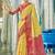 Yellow & red linen cotton blend saree with rich zari woven border