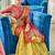 Yellow & red linen cotton blend saree with rich zari woven border