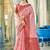 Light pink & red linen cotton blend saree with rich zari woven border