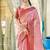 Light pink & red linen cotton blend saree with rich zari woven border