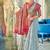 Sky blue & red linen cotton blend saree with rich zari woven border