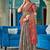 Grey & red linen cotton blend saree with rich zari woven border